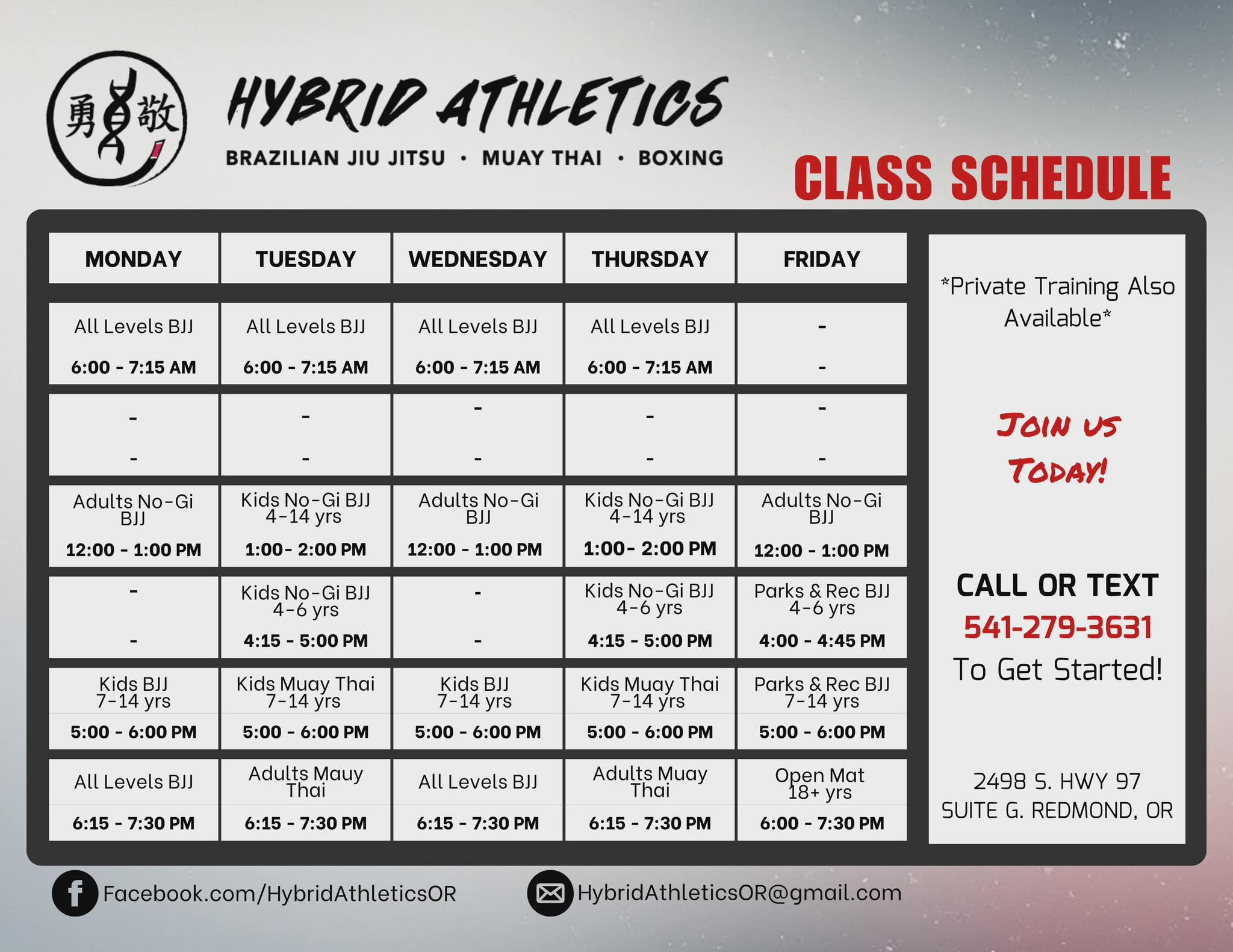 Spring Class Schedule